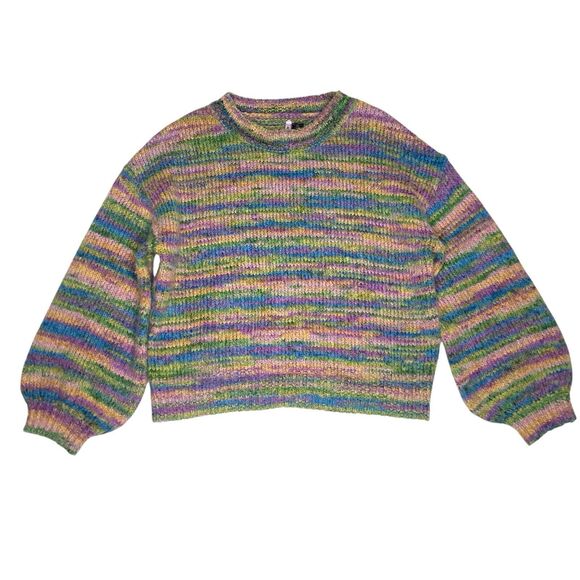 Rainbow Space Dye Wool Blend Sweater Womens XL Cozycore Cabincore Cottage Retro - Picture 2 of 8